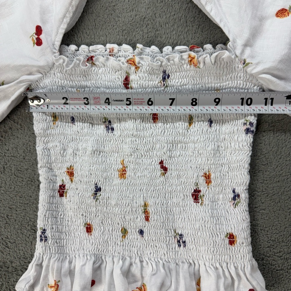 Reformation Tangerine Top 100% Linen Smocked Floral Print in White - Picture 8 of 8